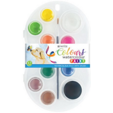 Iwrite Colours Watercolour Paint Tray 12's + Brush